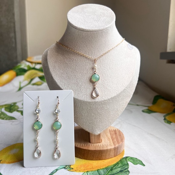 Boho Bridal Prom Jewelry Set, Sea Green, Bridgerton Jewelry, Victorian, Romantic
